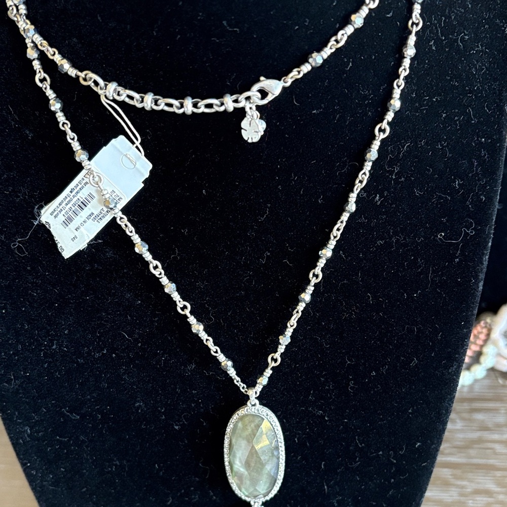 Lucky brand Chic Silver Necklace with double Gemstone Pendant with tags